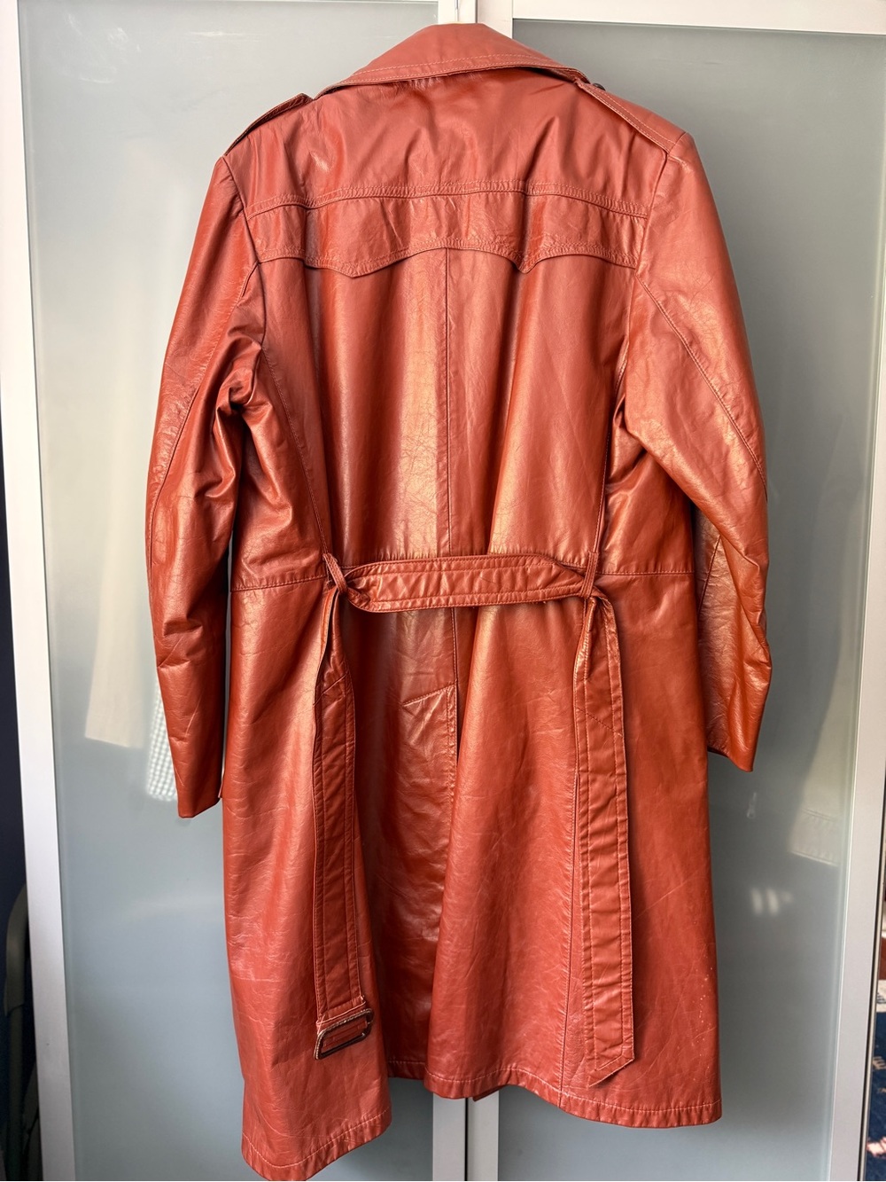 Women’s Brown Leather Trench Coat - Picture 6 of 7